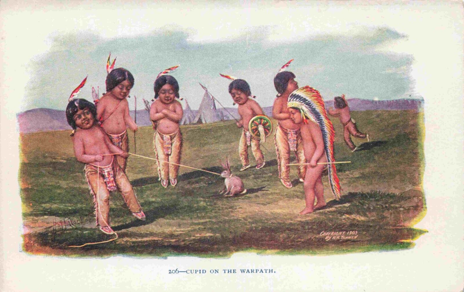 HM Pollock Cupid on Warpath Native American Unused Undivided Back Postcard