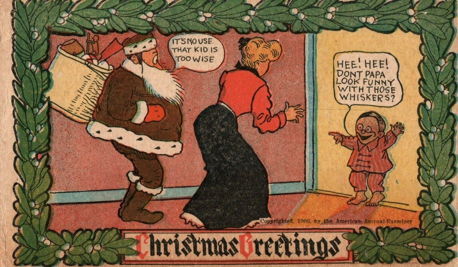 Vtg Santa Dad Christmas Comic Postcard 1906 Undivided Hearst Sunday American