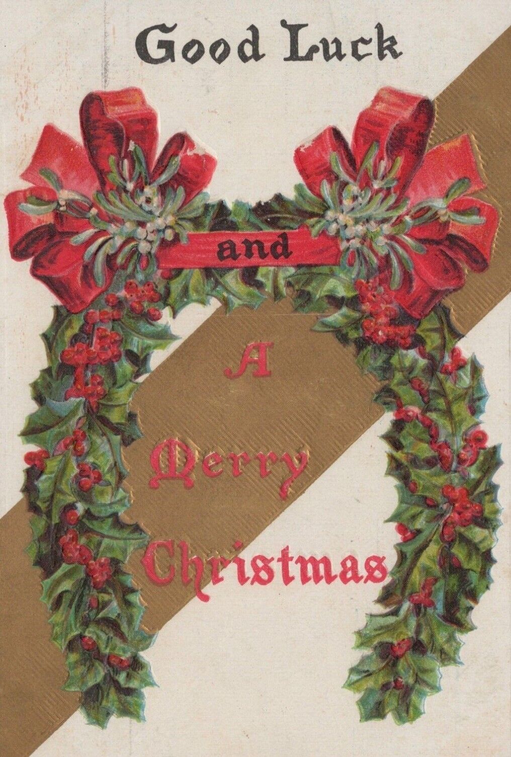 Good Luck and Merry Christmas Wreath Boston Divided Back Vintage Post Card