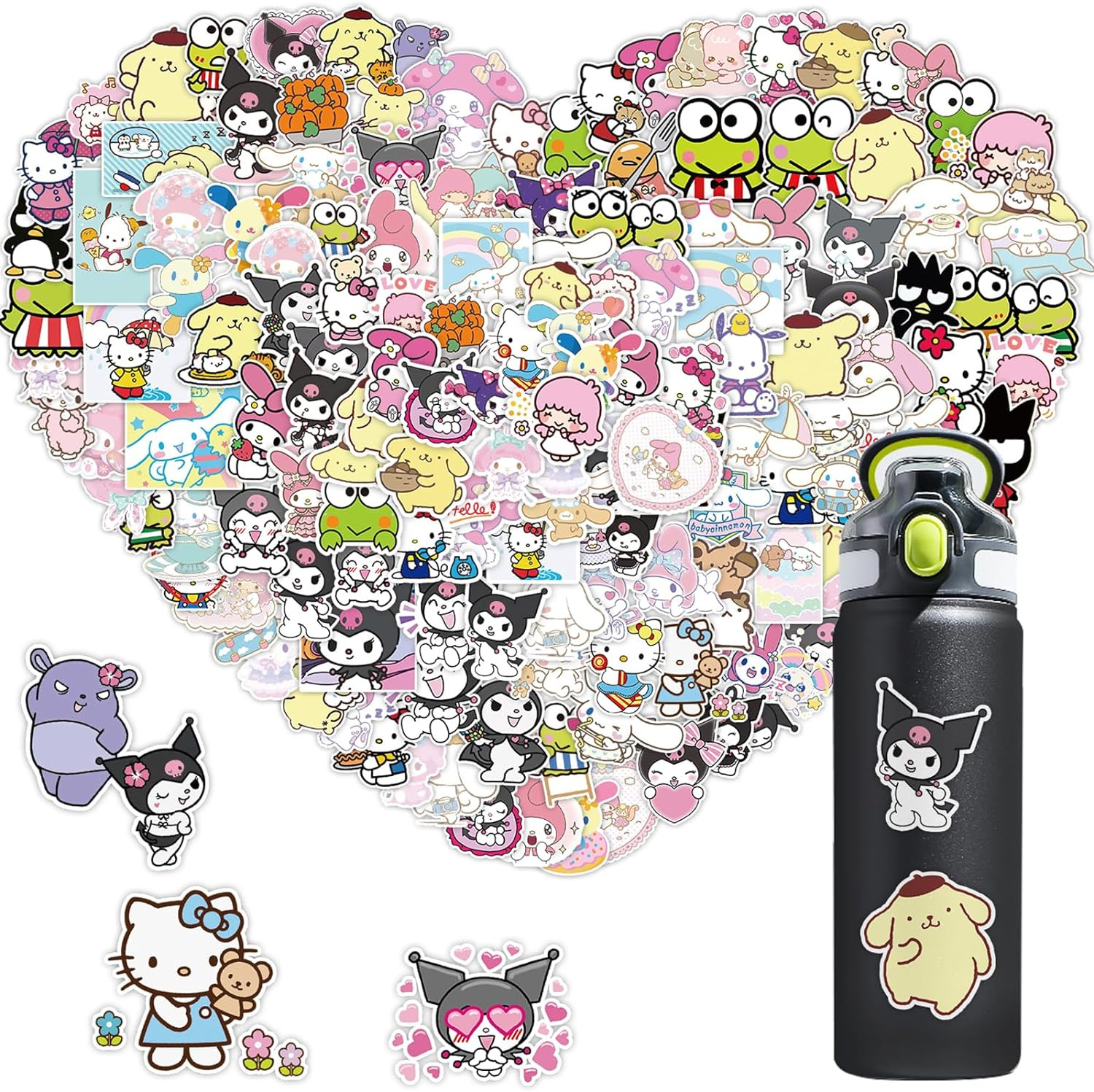 100 PCS My Melody and Kuromi Stickers Hello Kitty  Stickers Pompompurin Keroppi 