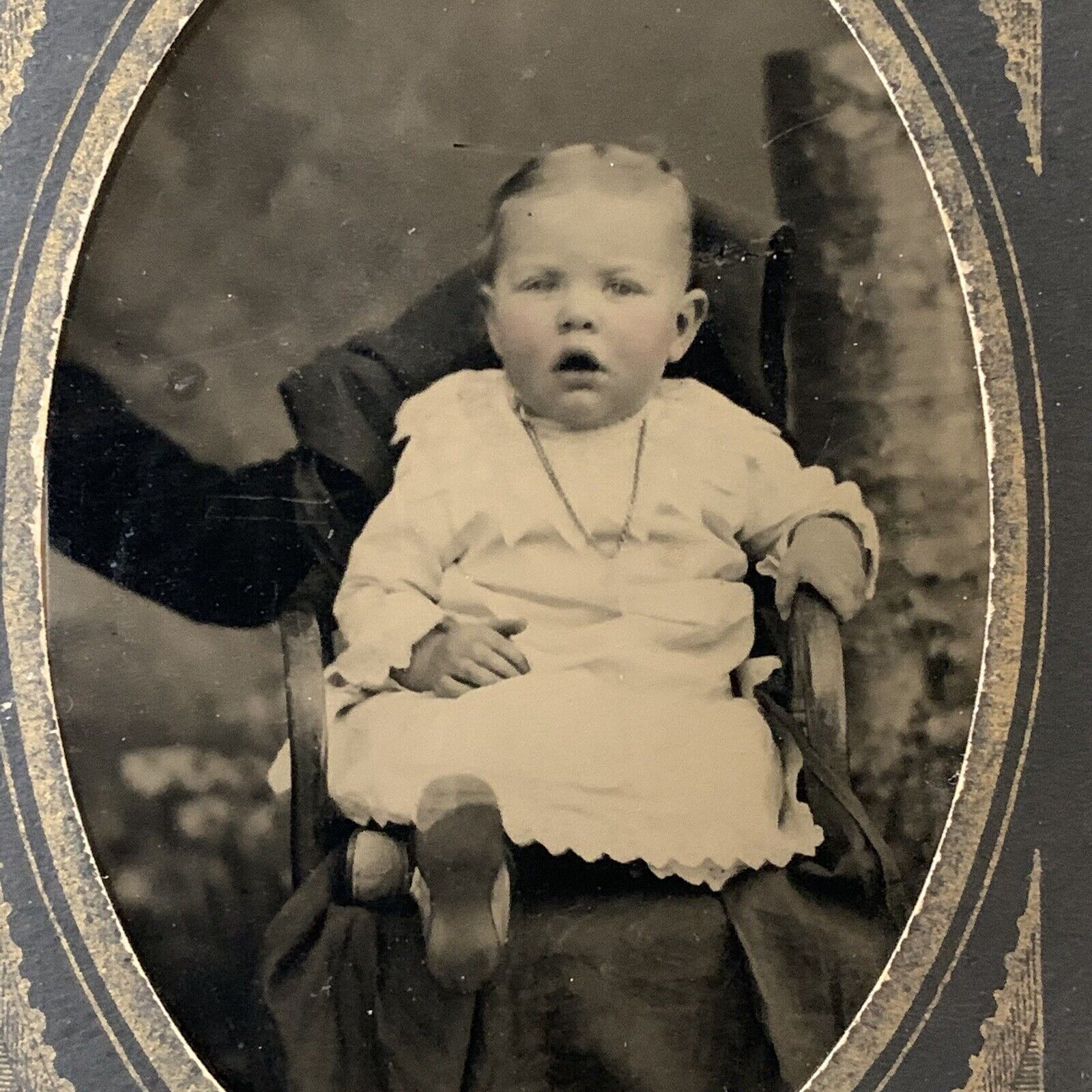 Antique Tintype Photograph Adorable Baby Hidden Mother Arm Reaching Spooky