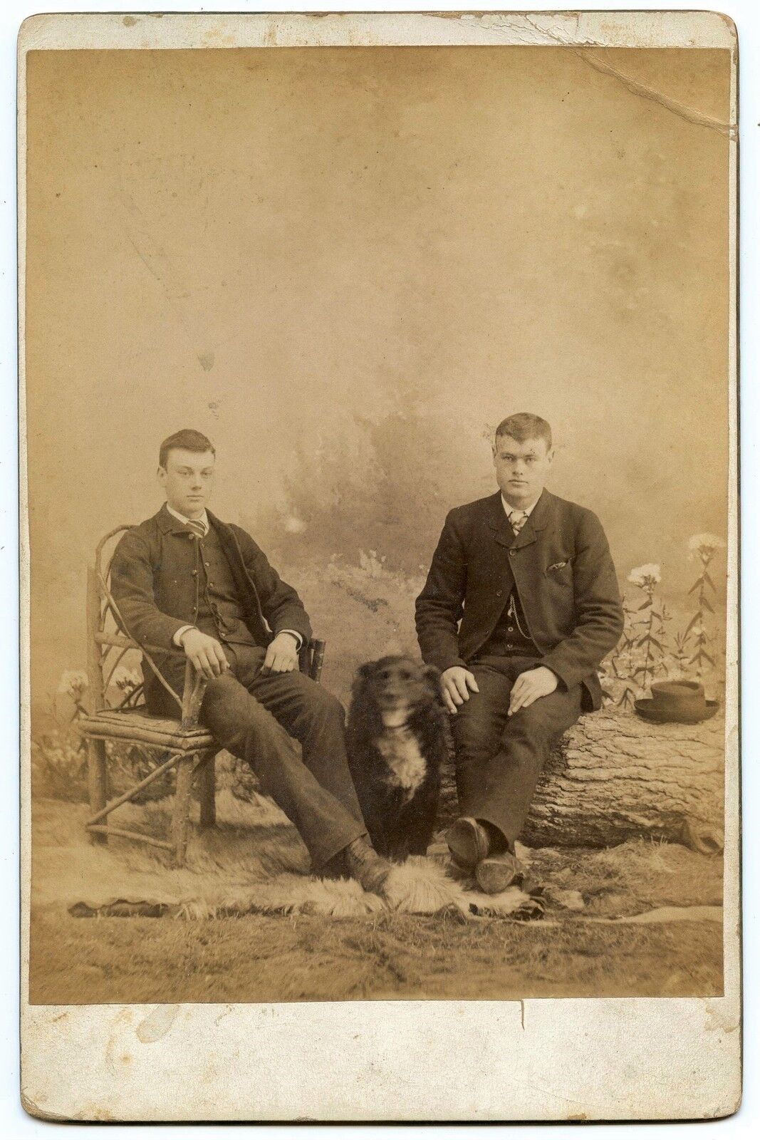 Young Men and Dog, Vintage Original Cabinet Photo