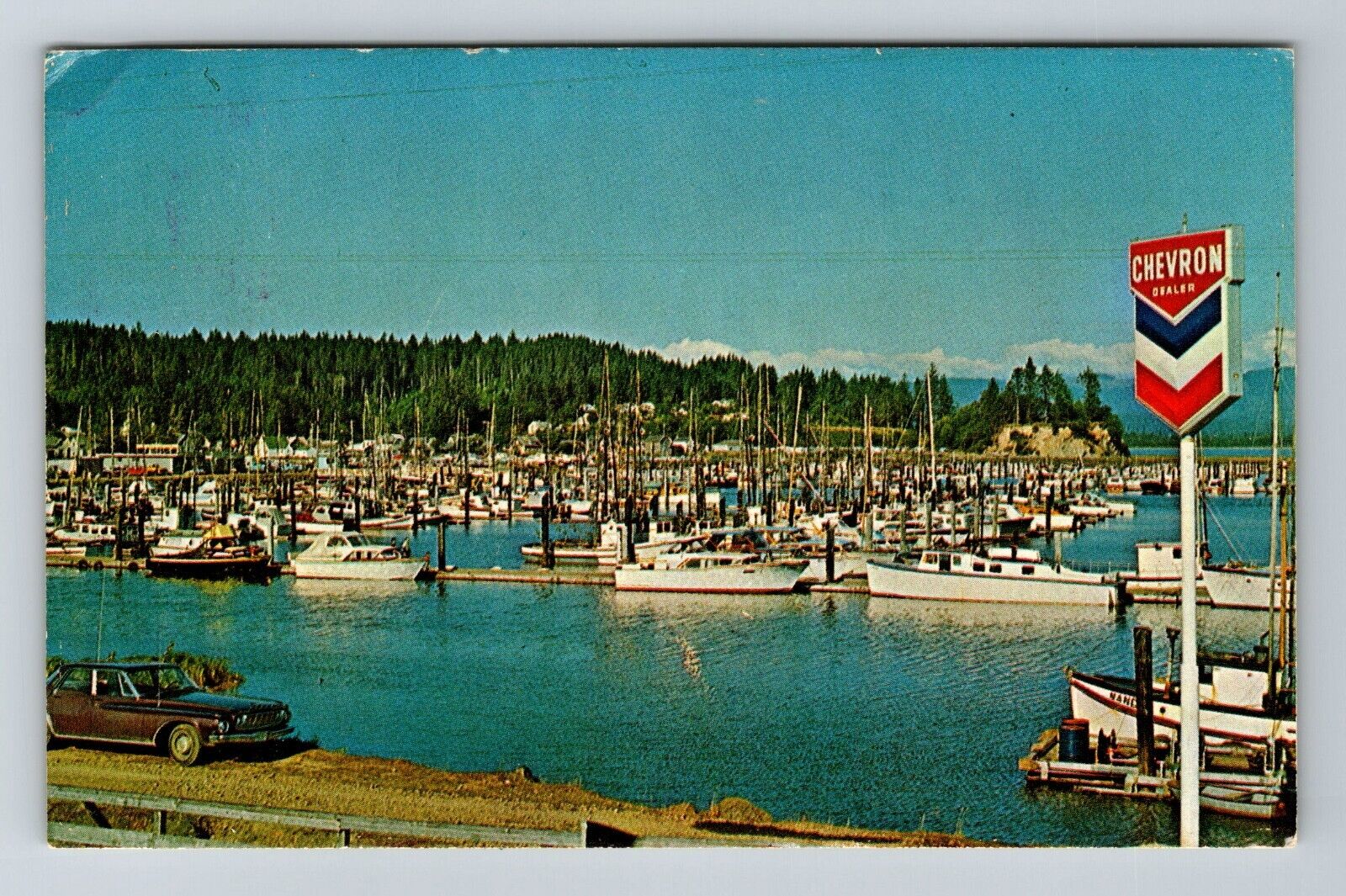 Ilwaco WA-Washington, Port Basin, Scenic Boat Lake View Vintage Postcard