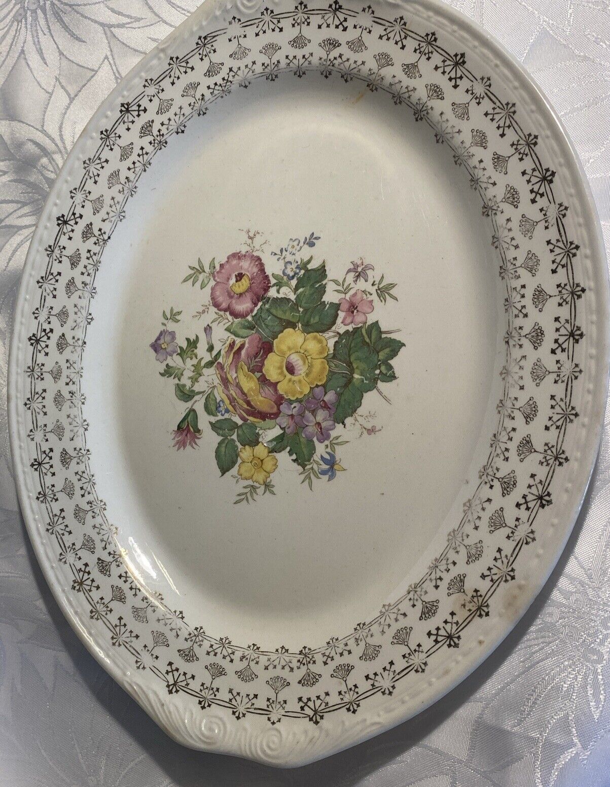 Vintage Homer Laughlin  13 1/2” Oval Platter Floral Pink, Yellow, Blue J 45 N5