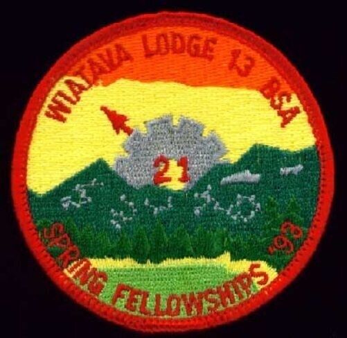 BSA OA Lodge 13 Wiatava fellowships OCC 1993 scout patch COG rising saddleback