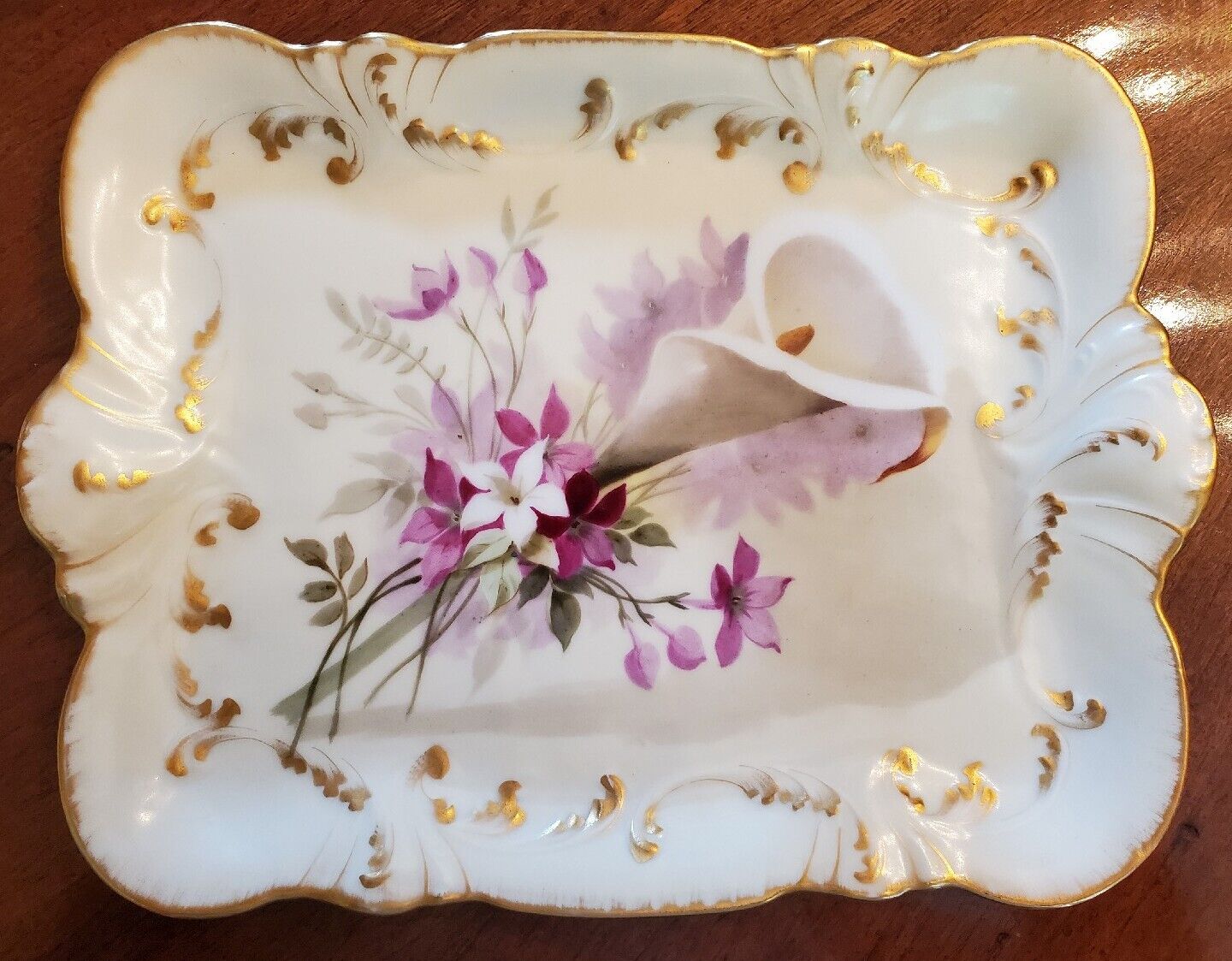 Sevres France Vanity Dresser Petit Four Tray Hand Painted Flowers Gold Ivory