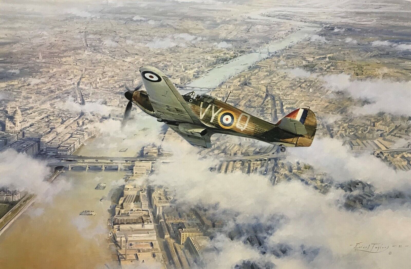 Defence of the Realm by Robert Taylor aviation art signed by Ace Peter Townsend