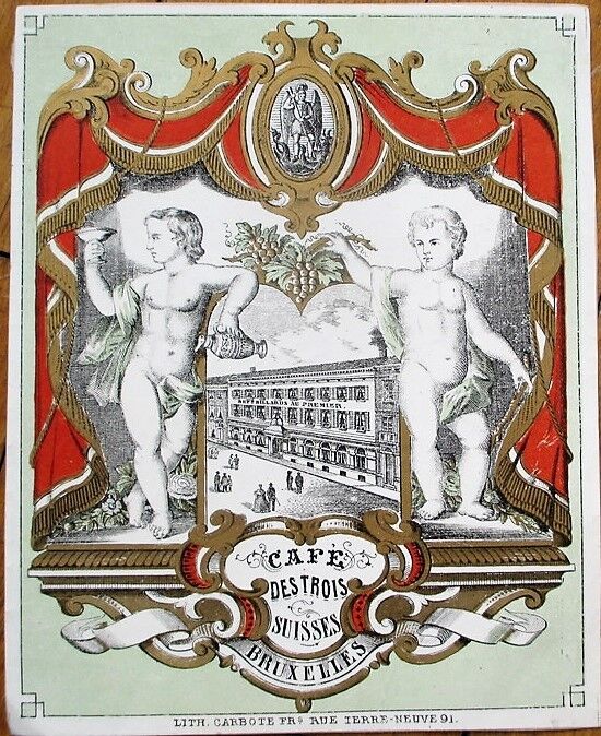 Coffee - Extremely Early 1850s Label, 'Cafe Des Trois Suisses, Bruxelles'