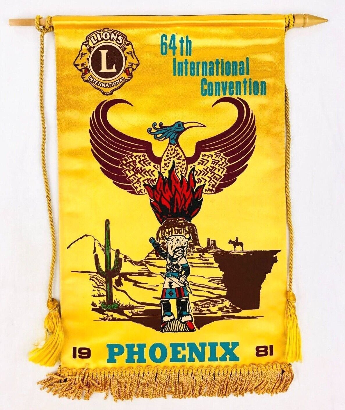Vintage 1981 Lions Intl Club Banner Flag Phoenix AZ 64th Convention Eagle  *Pb