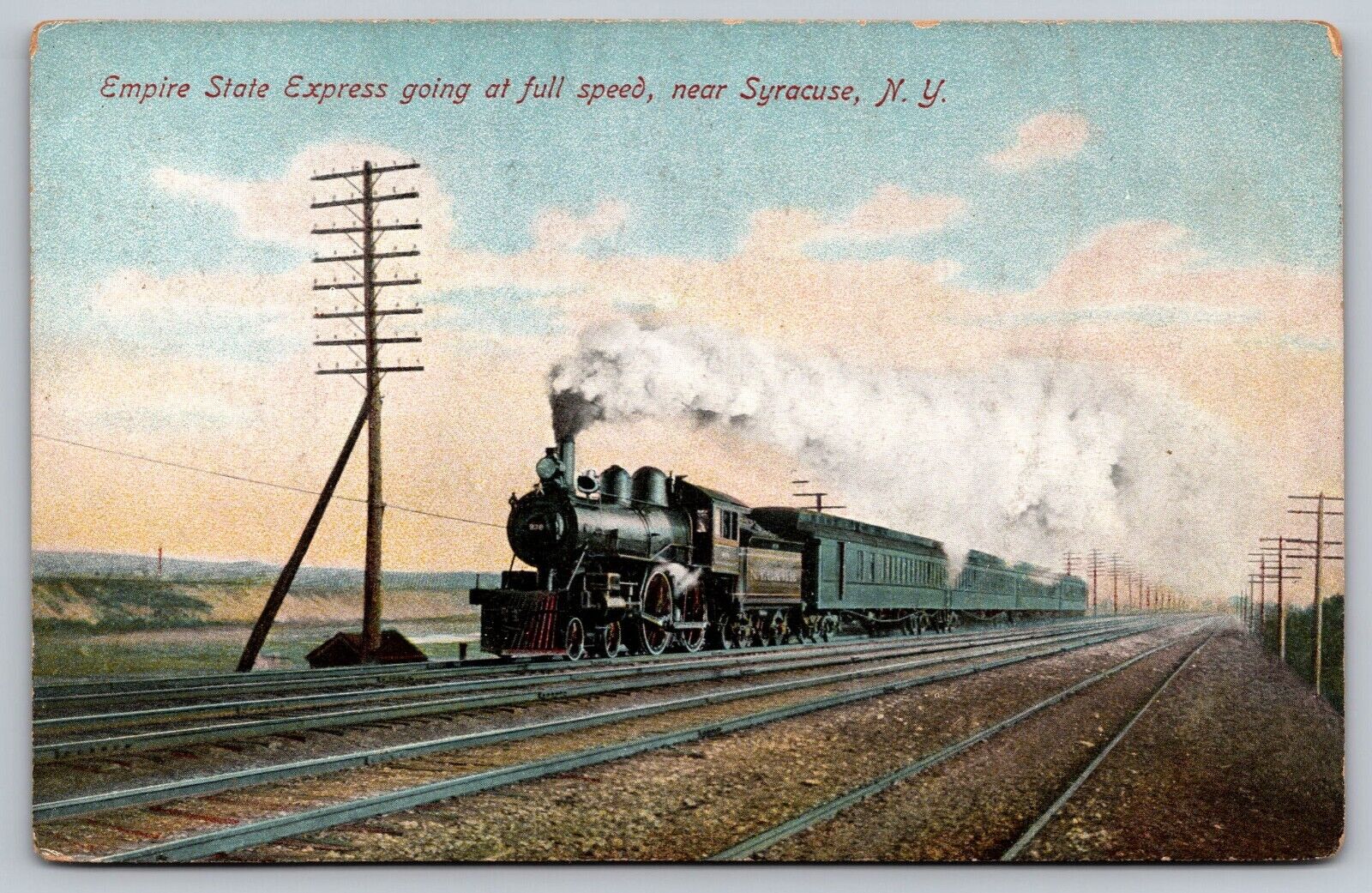 Postcard c1909 Locomotive 4 Car Railroad Train Full Speed Empire Express NY A30