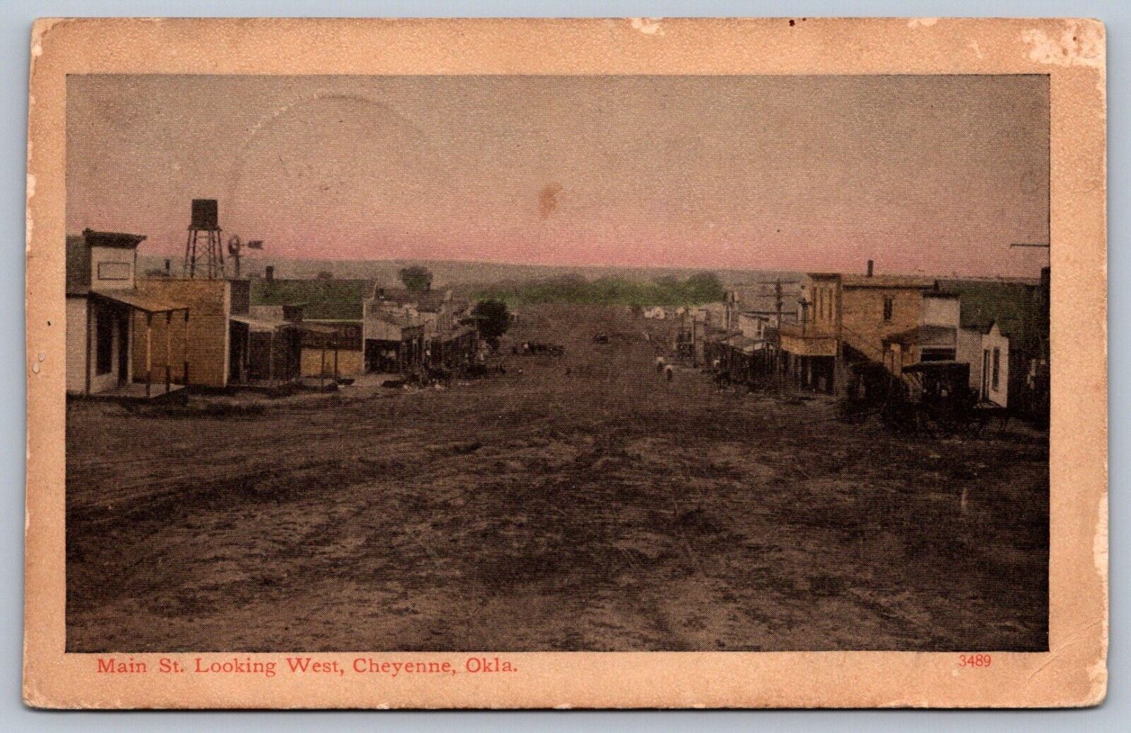 Postcard Cheyenne OK Main Street Looking West 1909 Wild West Scene