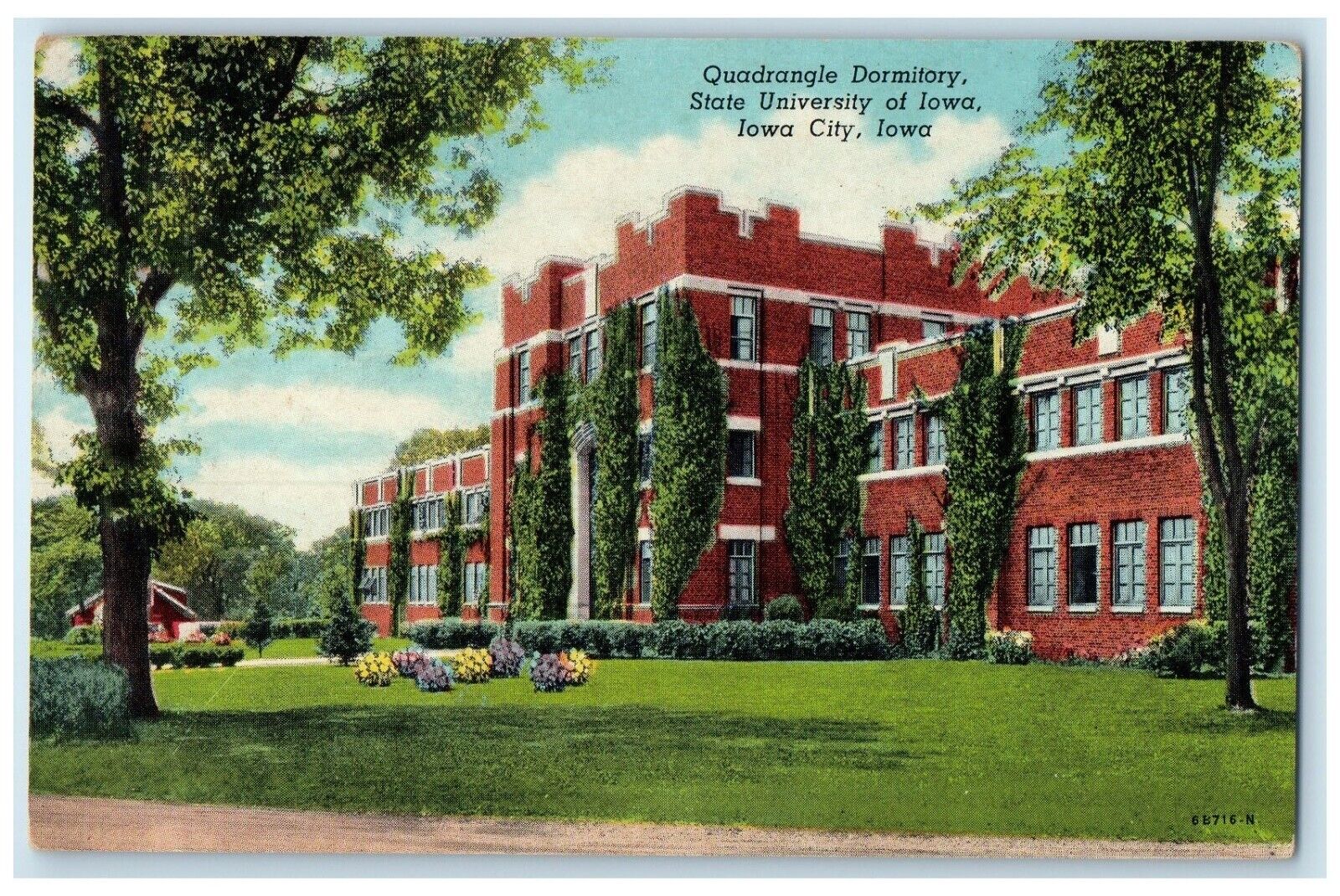 c1940 Quadrangle Dormitory State University Iowa Field Iowa City Iowa Postcard