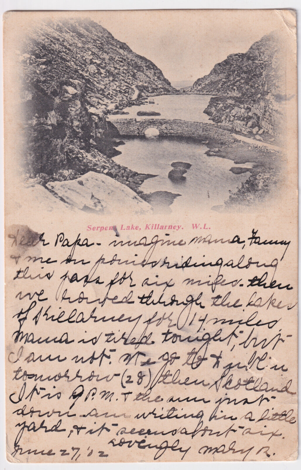 IRELAND KILLARNEY W.L. SERPENT LAKE 1902 TO R.C. HOPKINS, OCEAN CITY MARYLAND