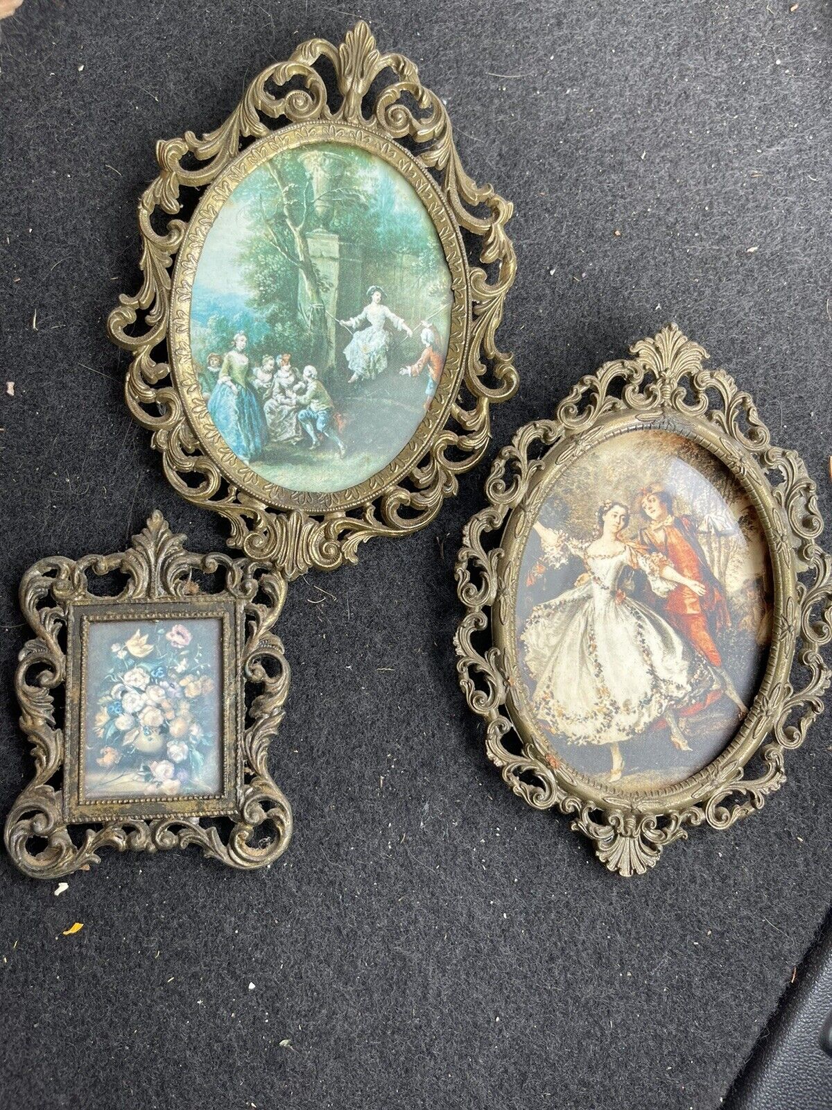 Set of 3 Vintage Ornate Brass Wall Decor Frames Variety Pictures Made in Italy