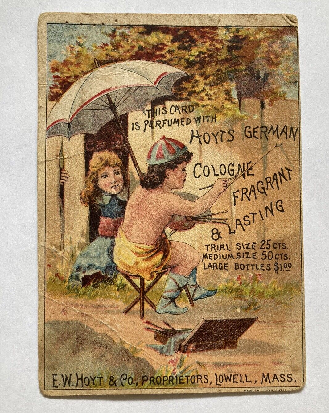 Hoyts German Cologne Victorian Trade Card Boy And Girl Painting