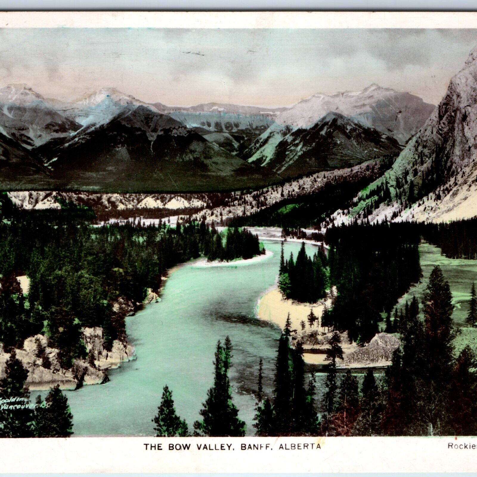 c1930s Banff, Alberta, Canada RPPC Bow Valley Hand Colored Real Photo A141