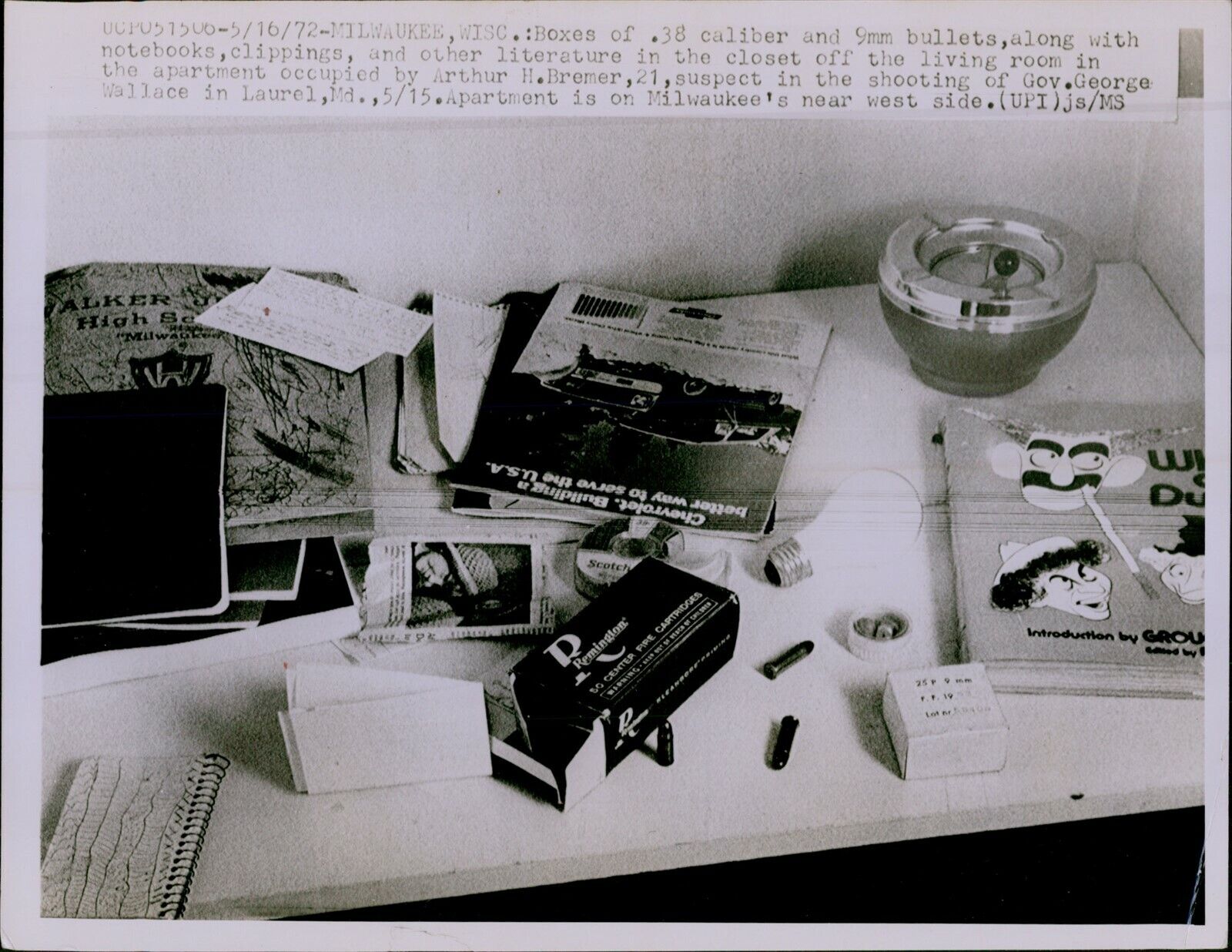 GA22 1972 Wire Photo HANDGUN BULLETS Ammunition Arthur Bremer Milwaukee Assassin