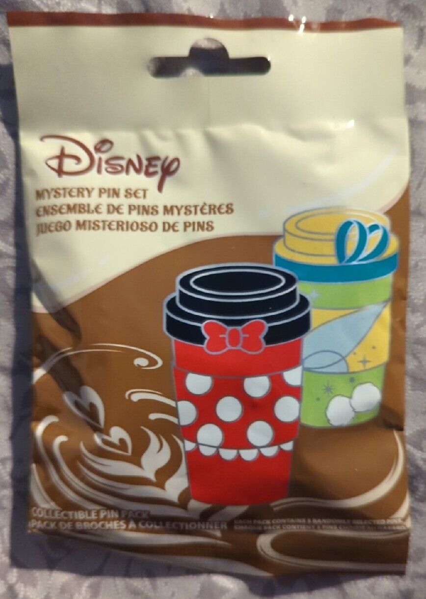 Disney Parks Coffee Cups Latte Mystery Pins Pack 5 Random Pins Sealed Pack New
