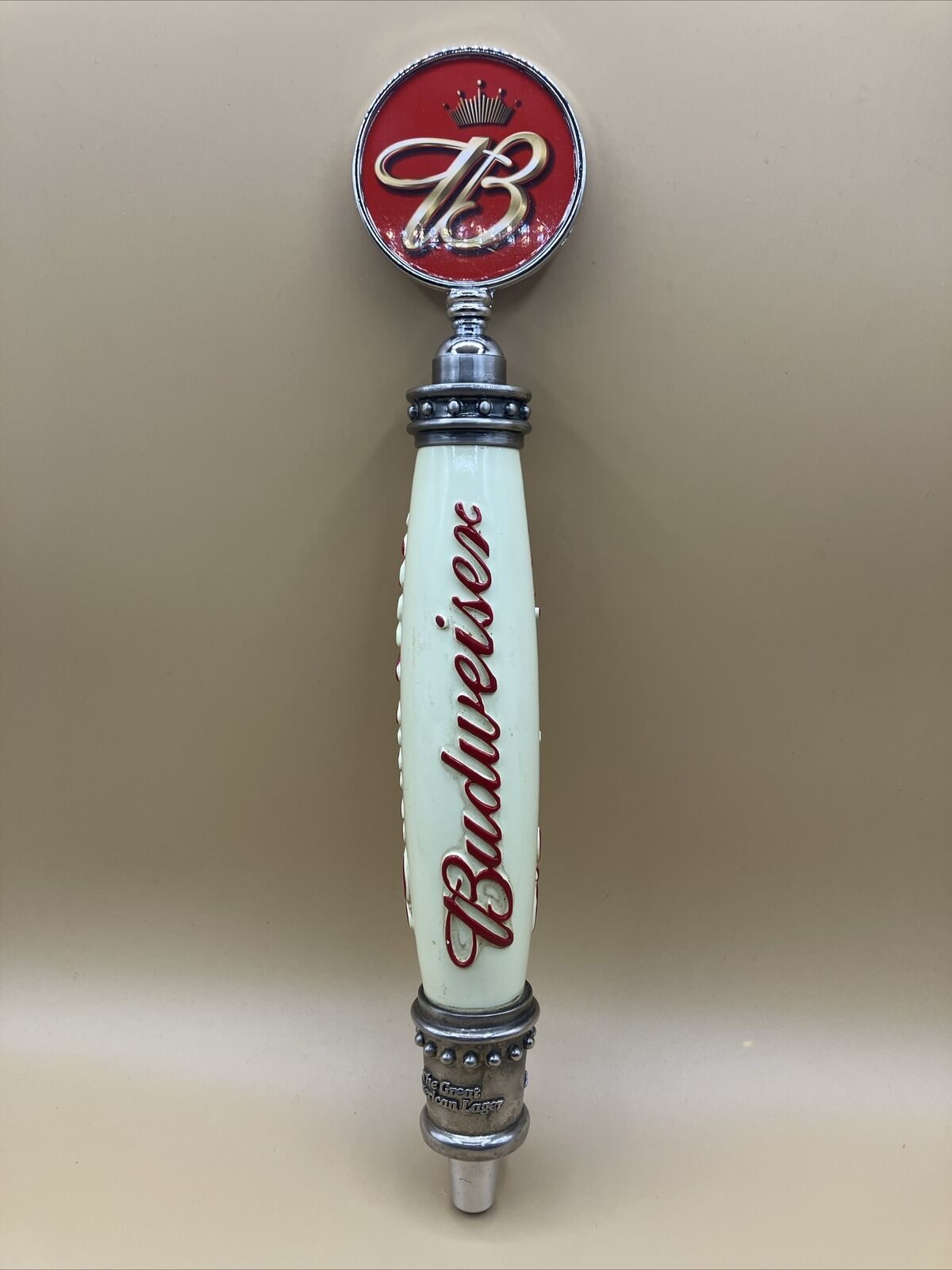 Rare Original Vintage Budweiser Beer Tap Pull Handle With AB Crown Topper 15”
