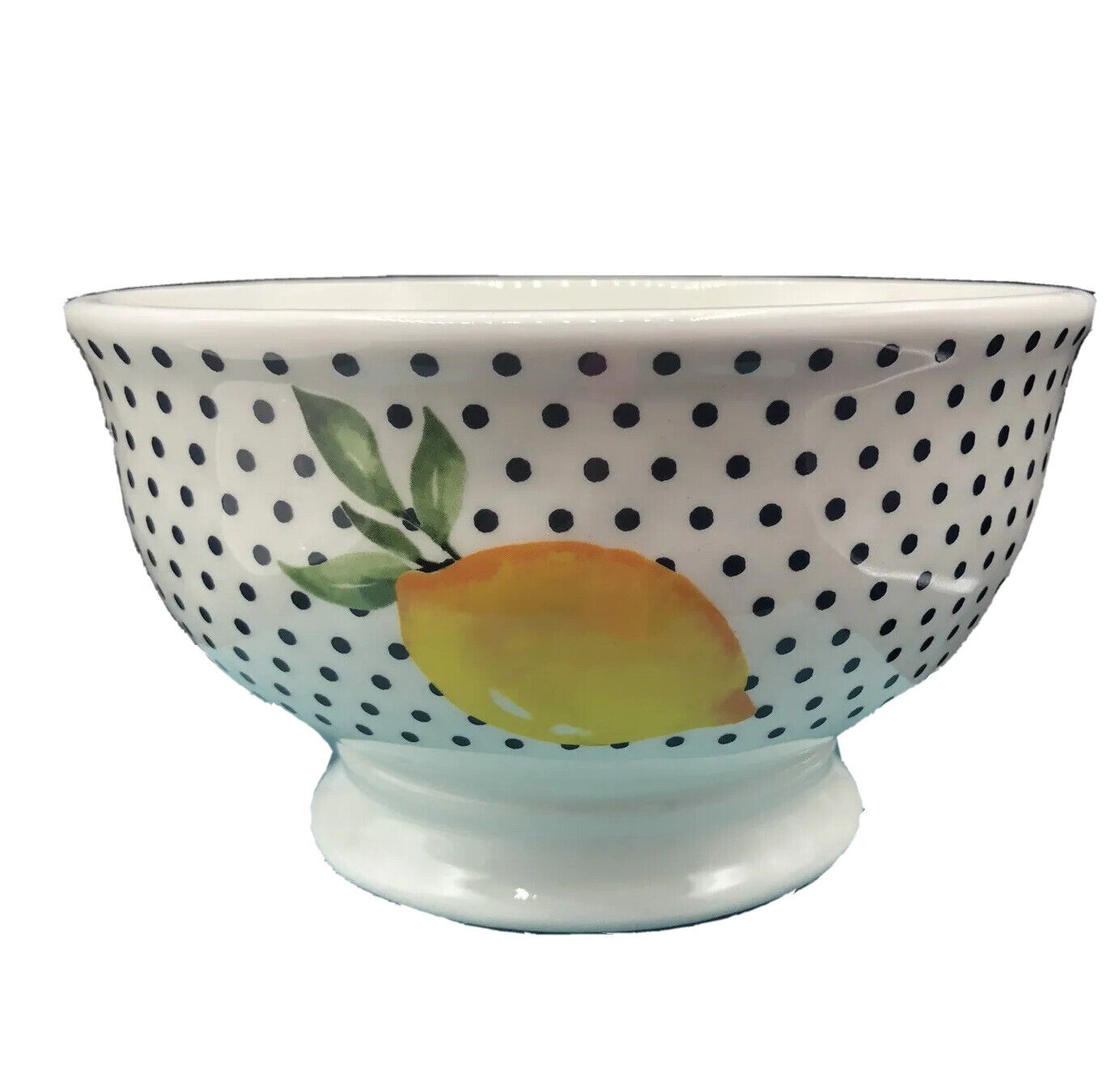 Adorable Large Ceramic Cypress Bowl Lemon And Black Polkadots￼ #3 Fun