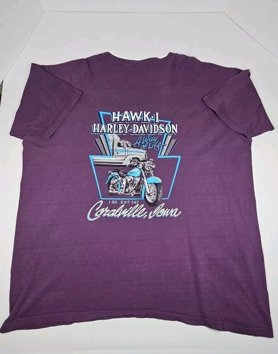 Vtg HARLEY DAVIDSON T Shirt RK Stratman Licensed Hawk I HD SZ 3XL. Purple