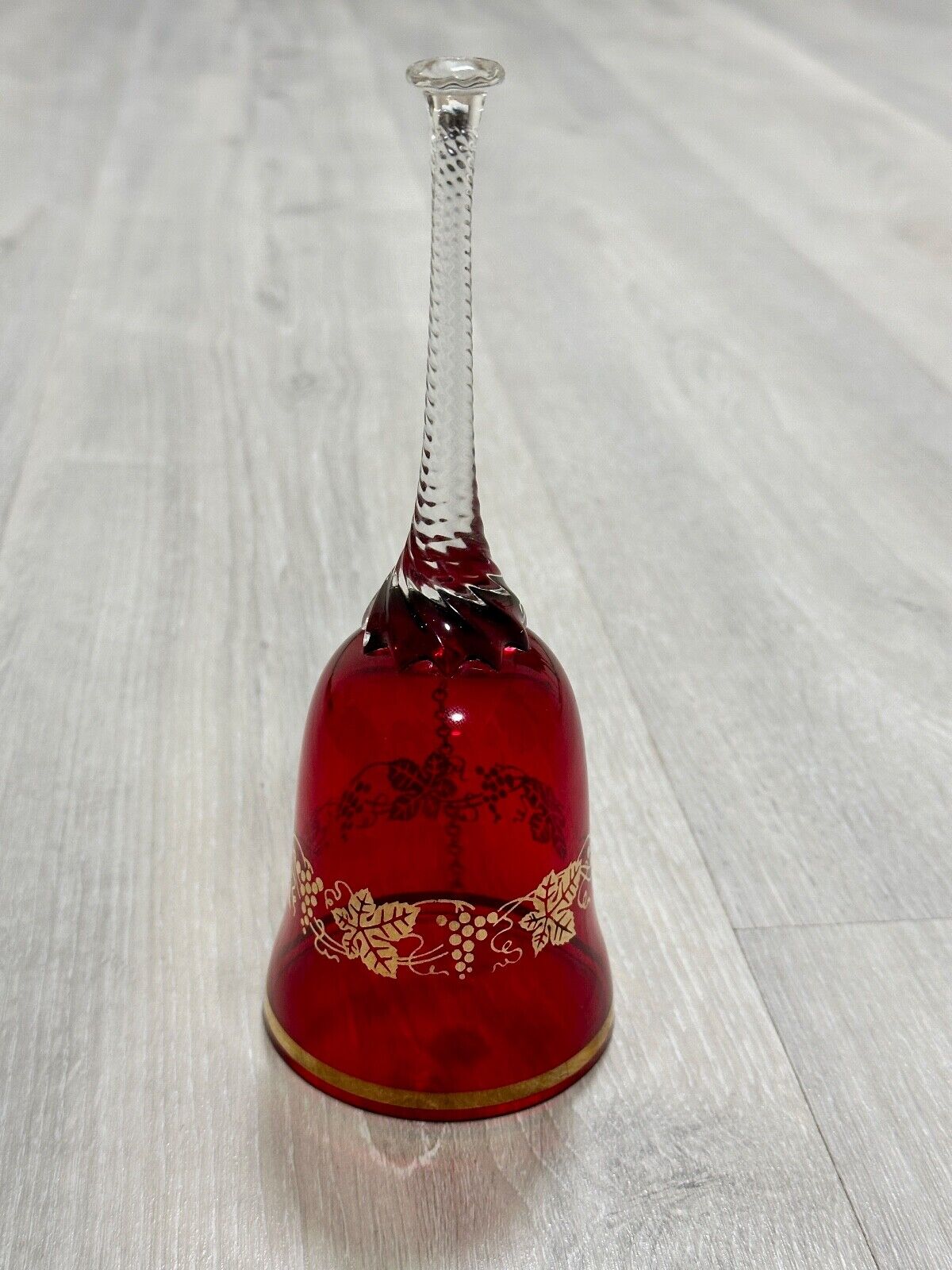 Vintage Ruby Red & Clear Crystal Wineglass-Bell. Bohemia. Czechoslovakia
