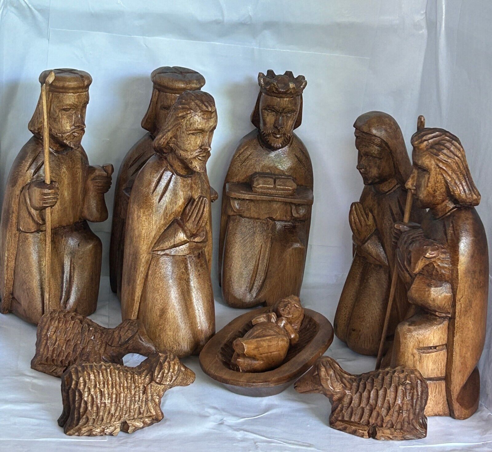 Hand Carved Nativity figurines 11 Piece Set bought in the Philippines 1997