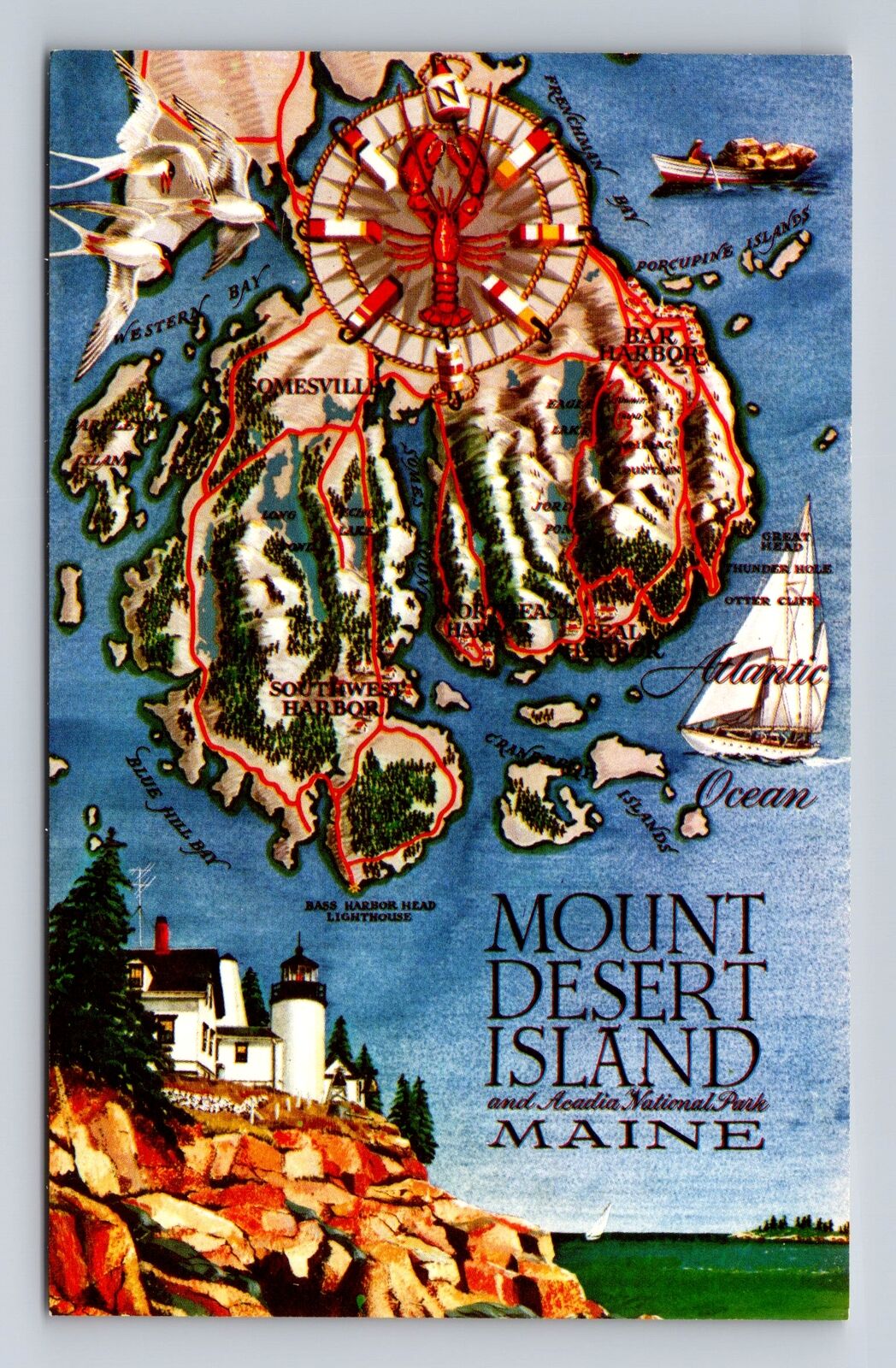 Mt Desert Island ME-Maine, Acadia National Park, Bar Harbor, Vintage Postcard