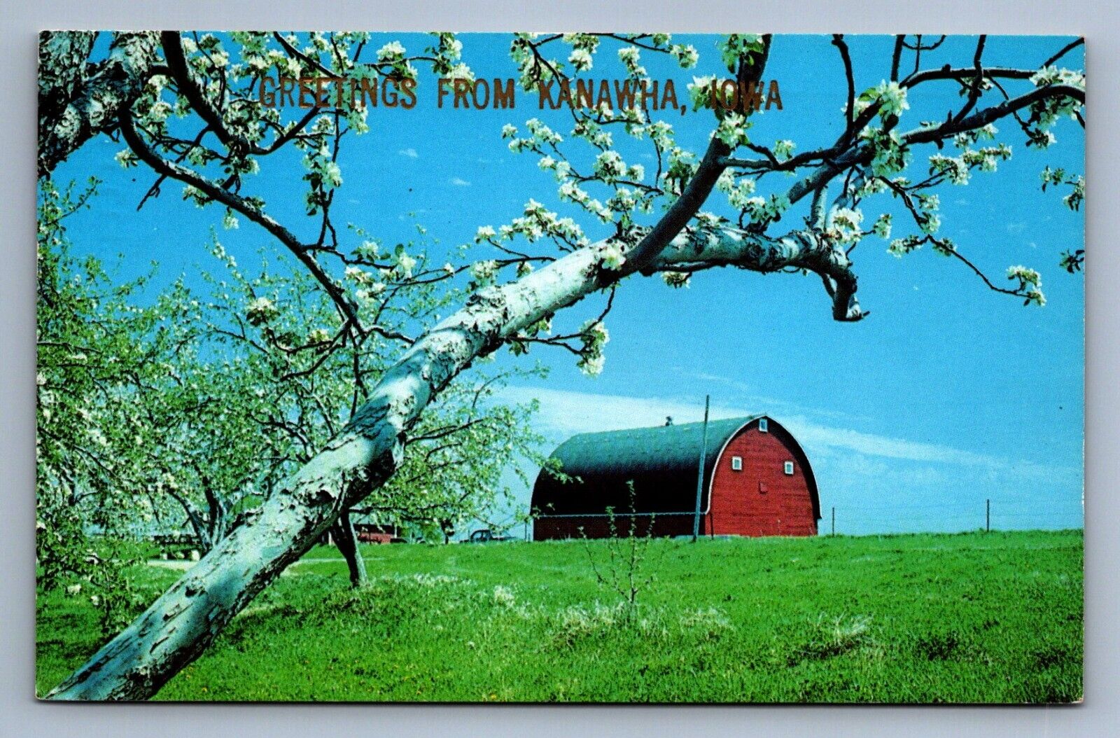 Postcard Vtg Greetings From Kanawha Iowa Red Barn Rural Scene