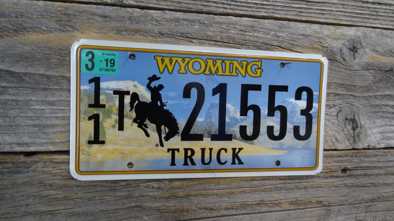 Wyoming Truck new issue font license plate with bucking horse Wyoming plate