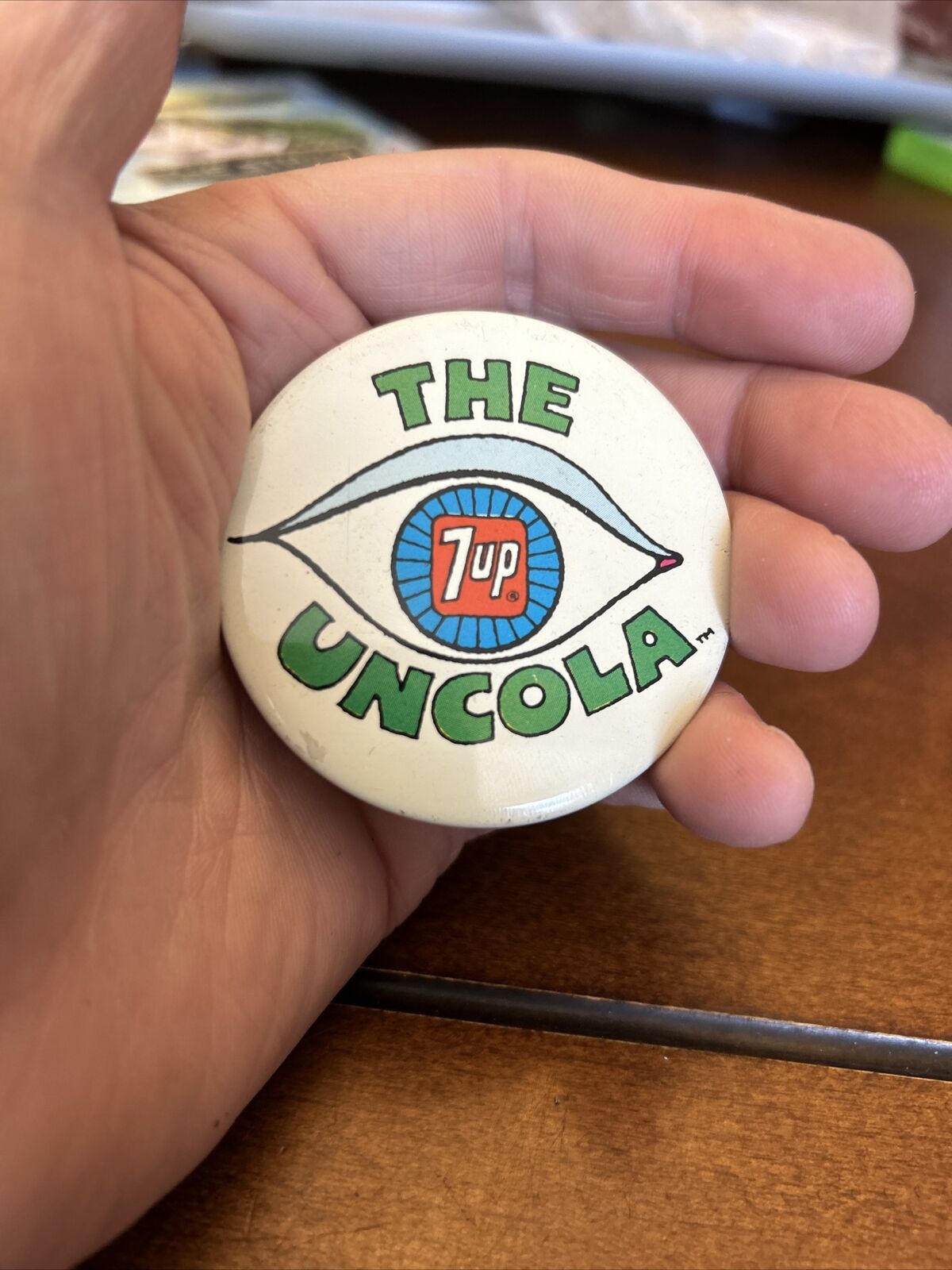 C 1968 Introduction Of 7-Up, The Uncola Button Pinback Famous Branding Campaign
