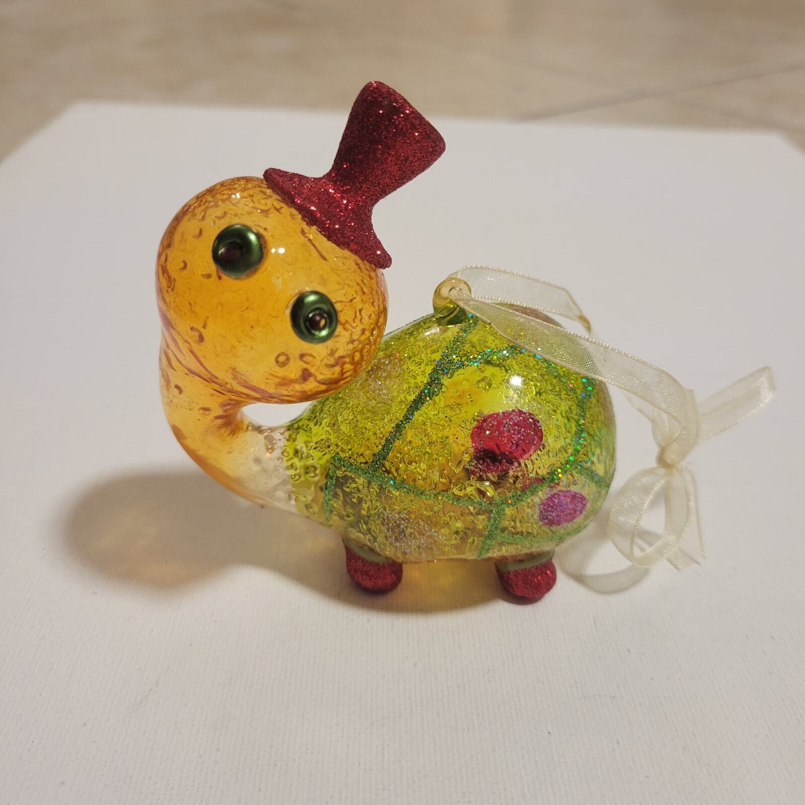 Hand Blown Whimsical Turtle Ornament Glass Blown Top Hat 
