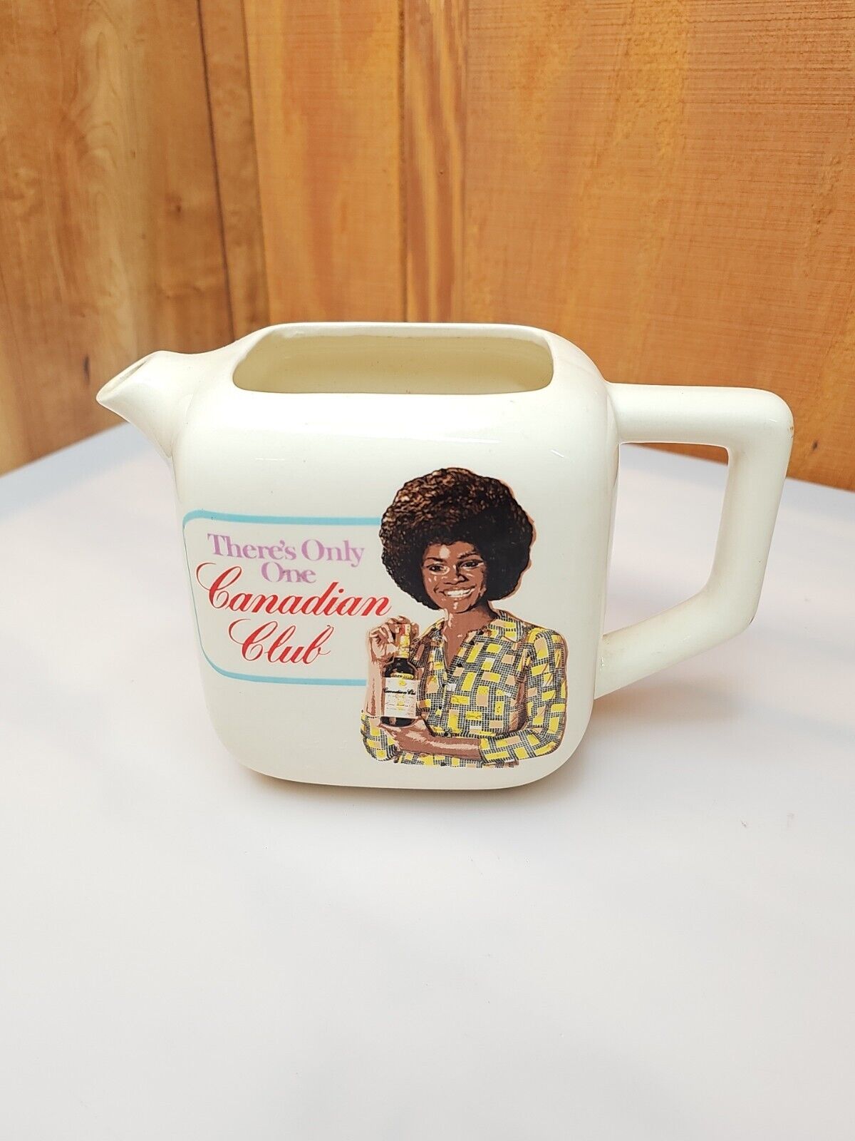 Vintage 70s Canadian Club Bar Pitcher Decanter African American Woman Afro