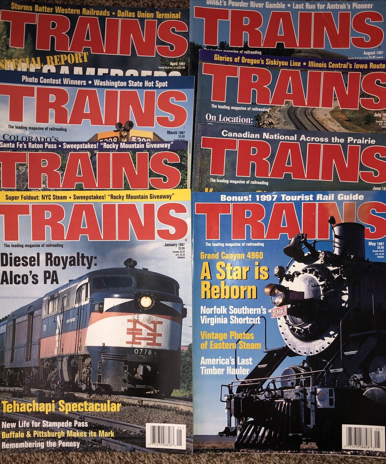 Trains 1997 Magazine 8 Issues Jan Feb Mar April May June July Aug
