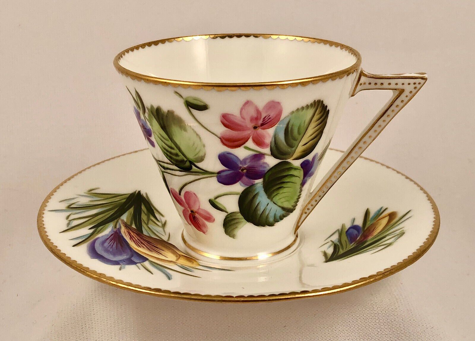 Antique George Jones Tea Cup & Saucer, Floral, Hand Painted, 1870s