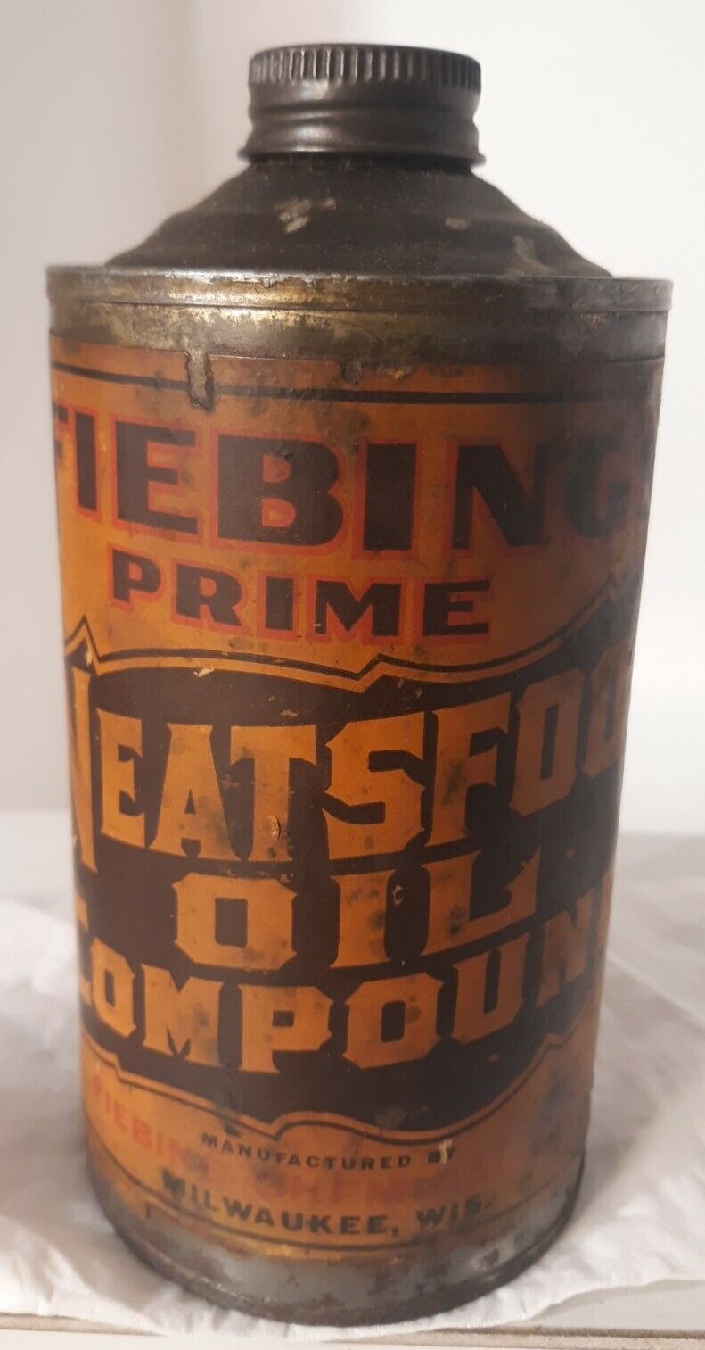 Fiebings Neatsfoot Oil Compound Can Paper Label Vtg Antique Advertising Cone Top