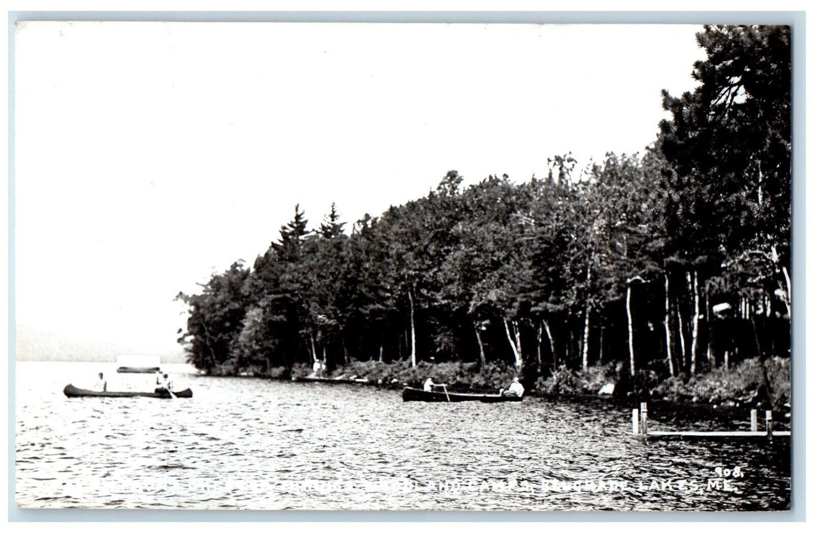 c1950\'s Boats Canoe Dock Woodland Camps Belgrade Lakes ME RPPC Photo Postcard