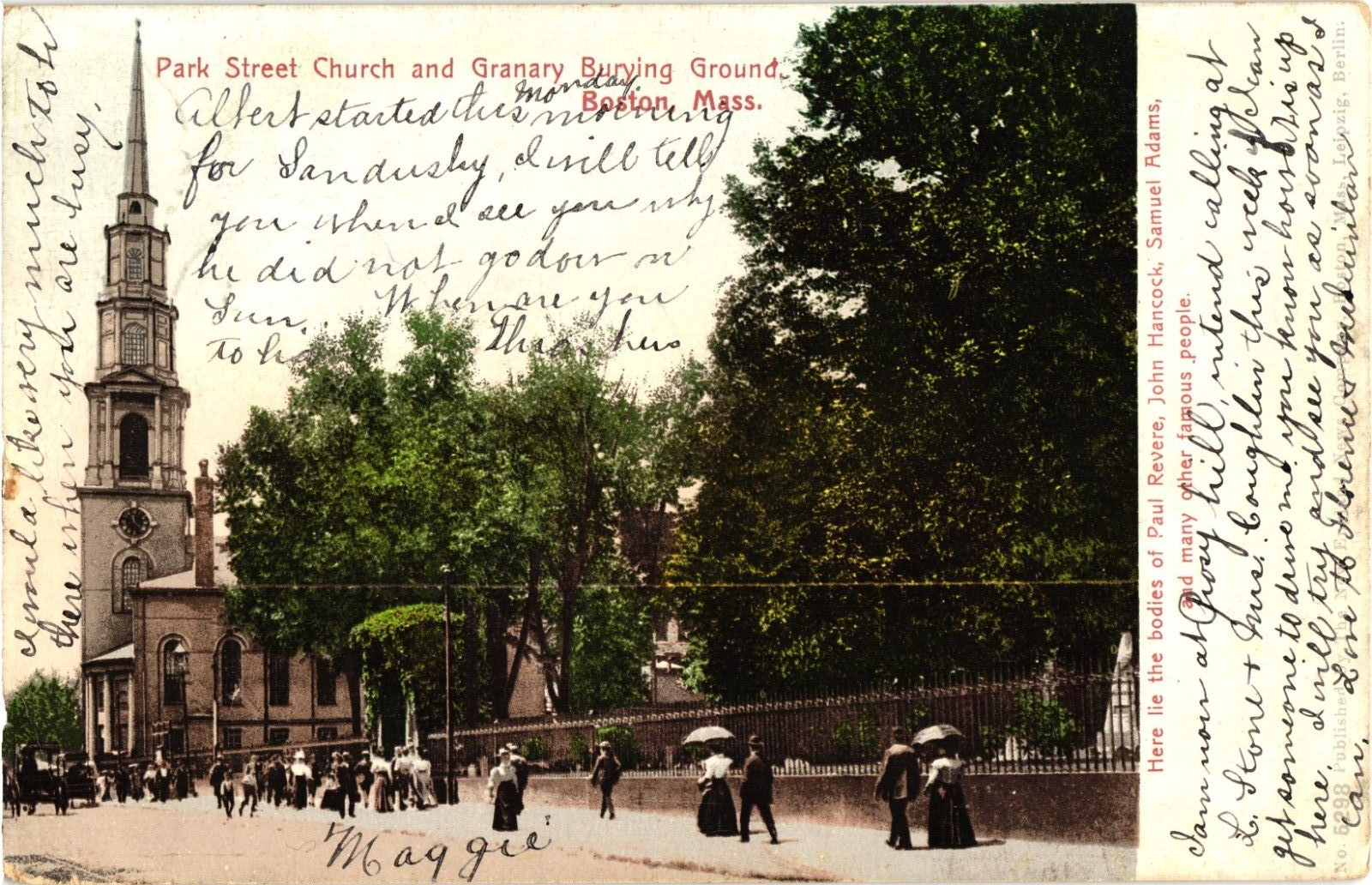 Park Str Church and Granary Burying Ground Boston MA Undivided Postcard c1905