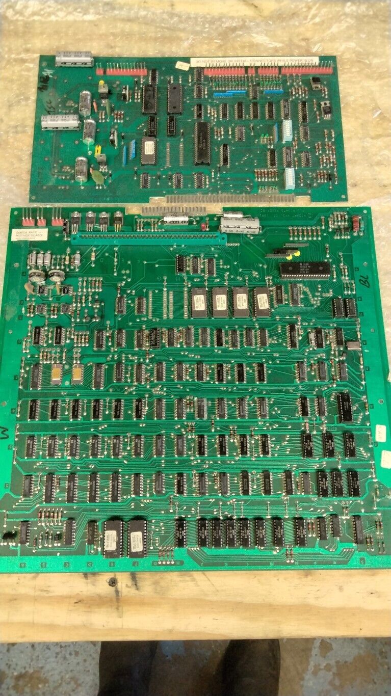 1981 Midway OMEGA RACE PCB SET NOT TESTED MARKED GOOD W 3 pieces of ARTWORK