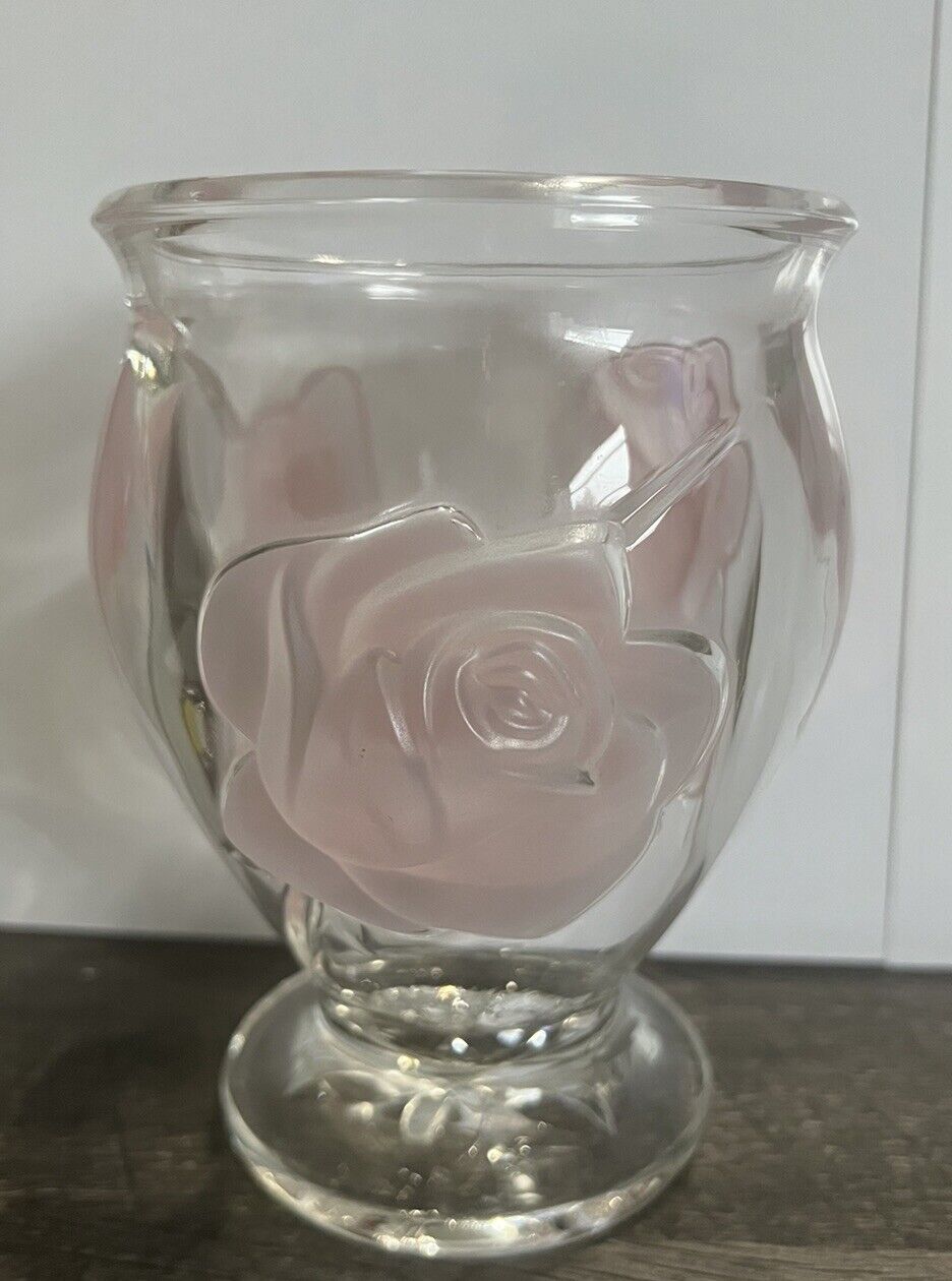Vintage Teleflora Raised Satin Roses Glass Vase, Made In France