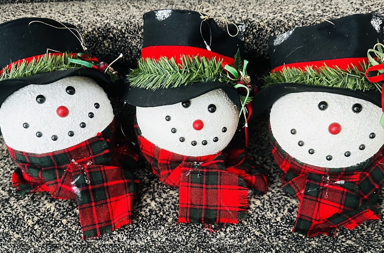 LOT of 3 Adorable Vintage Oversized Snowmen Christmas Ornaments 