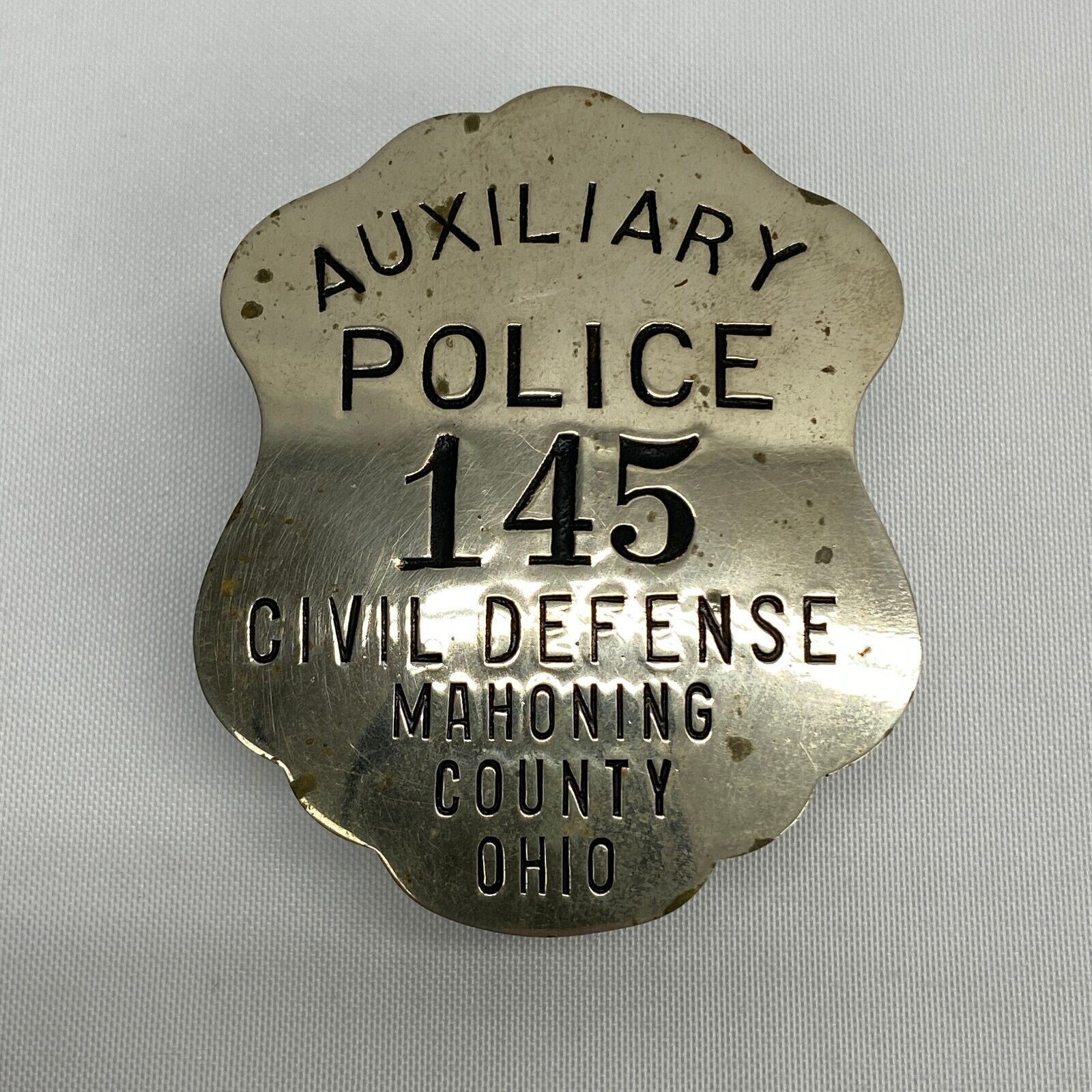 WWII Era Mahoning County Ohio Auxiliary Police Civil Defense Badge Obsolete Rare