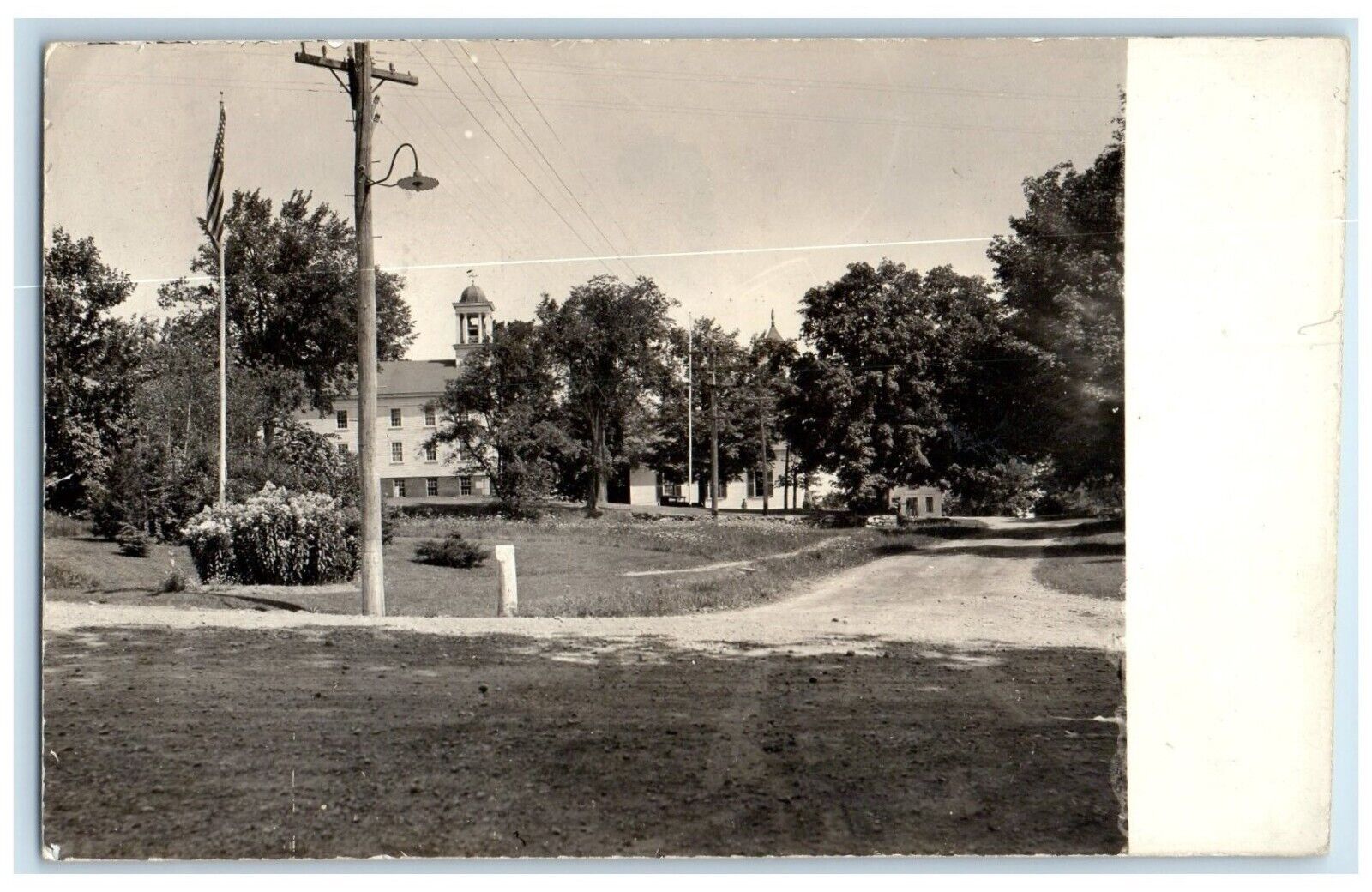 West Lebanon Maine ME Postcard RPPC Photo Street Scene Church Dirt Road 1937