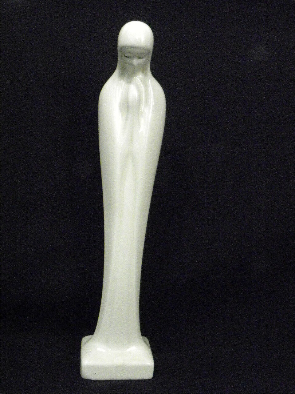 Vintage 1980 Handmade Sleek Modern White Ceramic Madonna Figure or Statue
