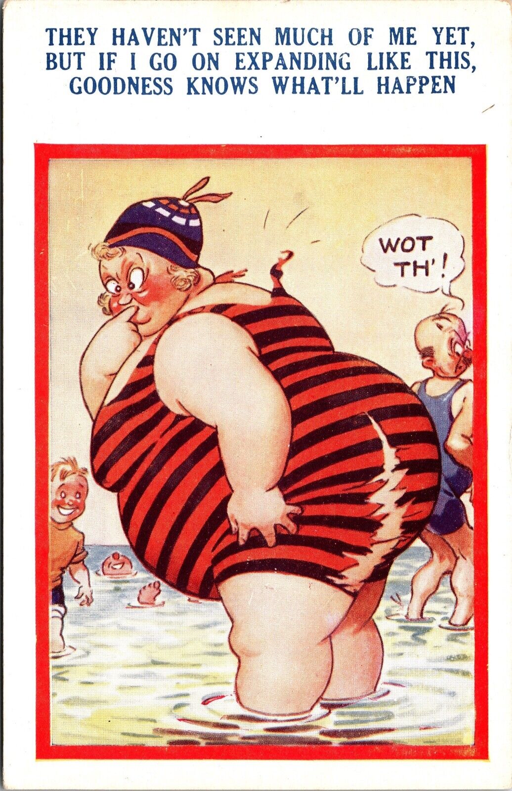 Bamforth Saucy Seaside Vacation Series Bathing Suit Fat Woman Risque P.UN. N-226