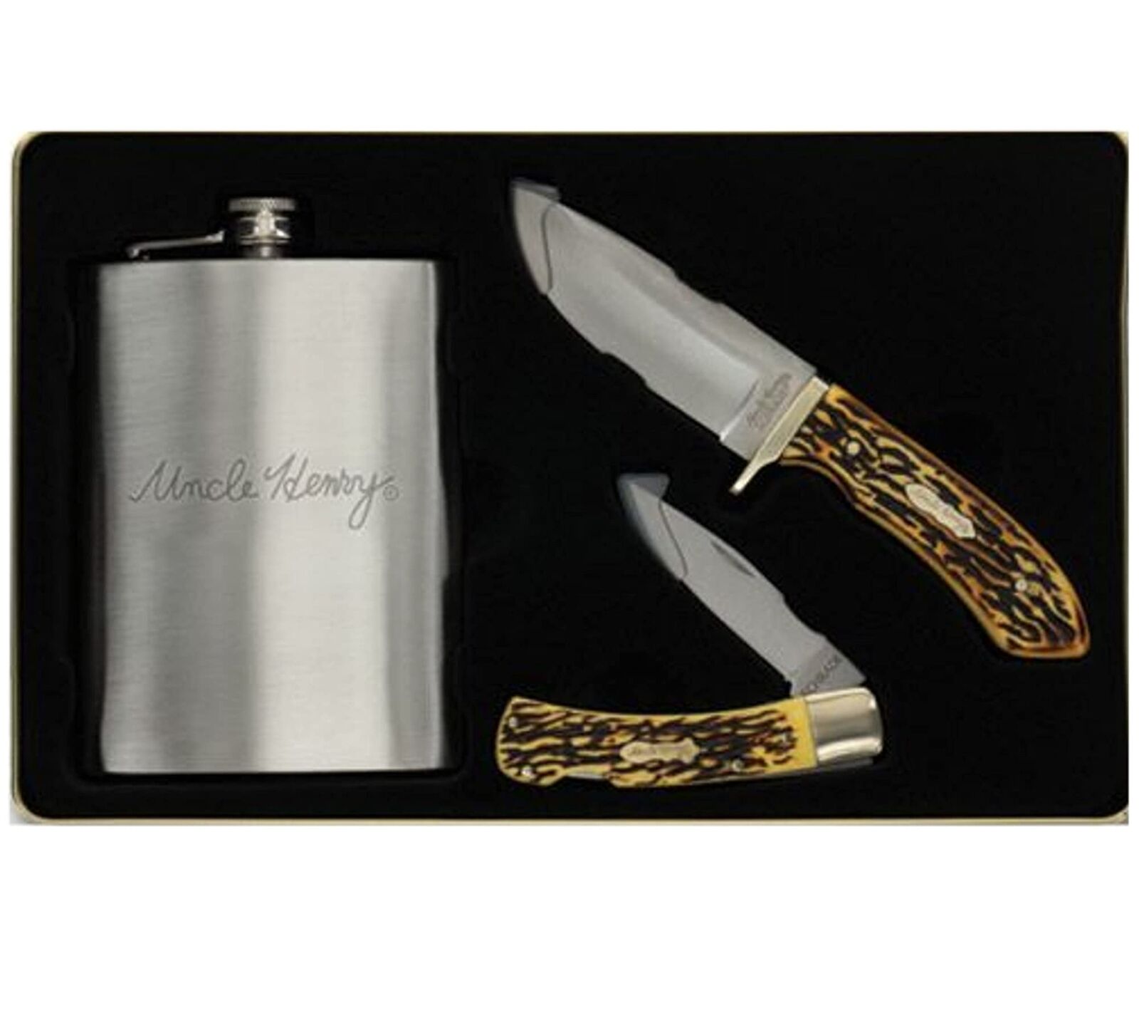 Schrade Uncle Henry 3 Piece Gift Set Flask + Knife Combo #1130012