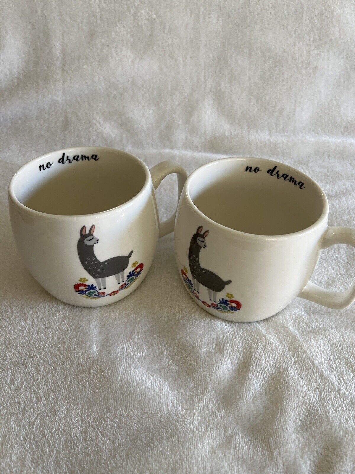 No Drama Llama Coffee Mugs Opal House Alpaca Porcelain Coffee/Tea Cup Set Of 2