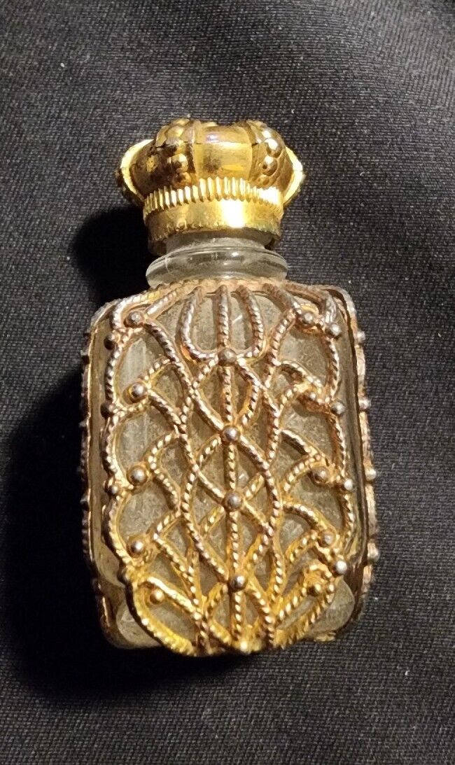 A Vintage Empty Small Glass Filigree Perfume Bottles - Crown Top Hard To Find