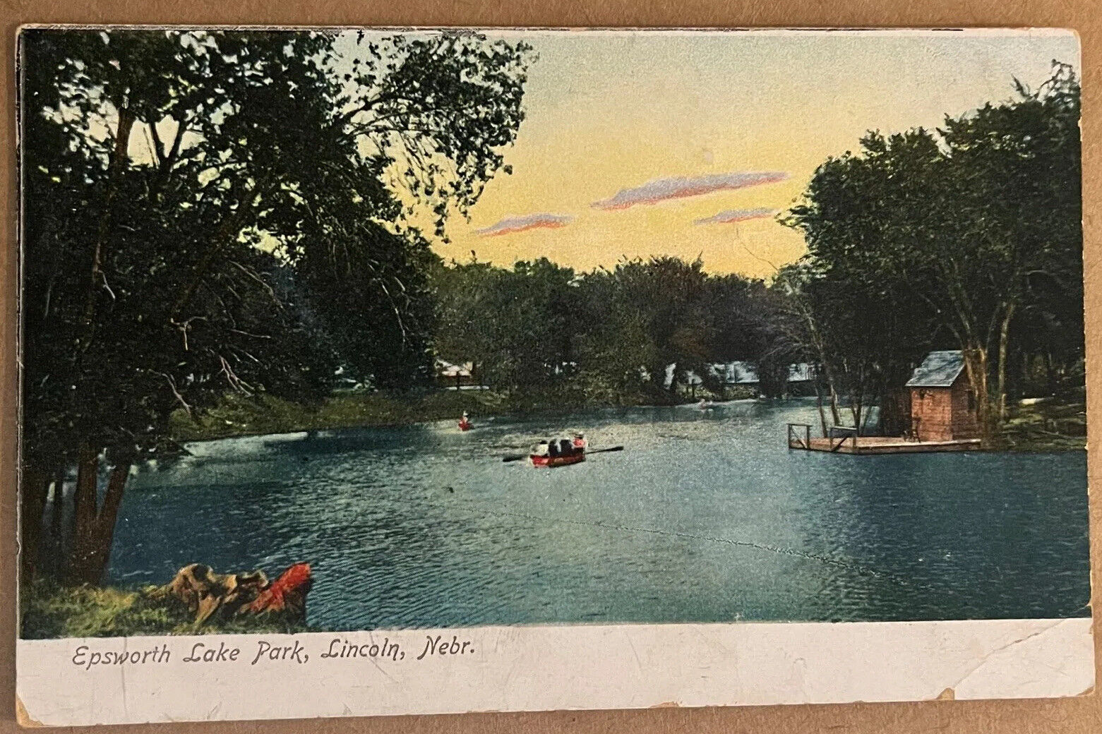 Lincoln Nebraska Epsworth Lake Park Canoe Scene Antique Postcard c1900