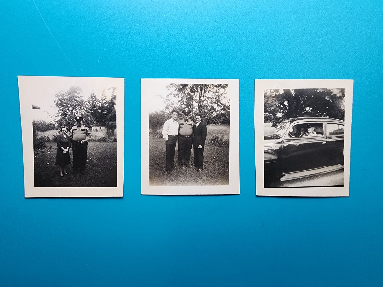 Vintage-1930-1940's-Police Officer-Car-Lot of 3 -Photographs-RARE